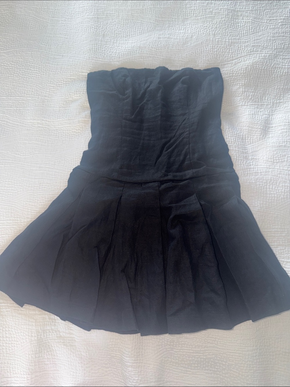 Reformation Strapless Black Pleated Mini Dress